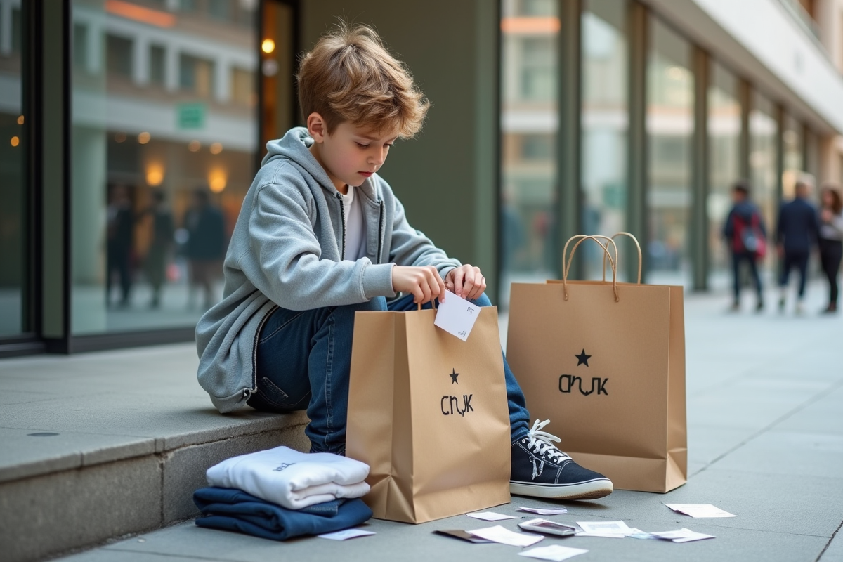 Adolescent achetant des vêtements dans un centre commercial