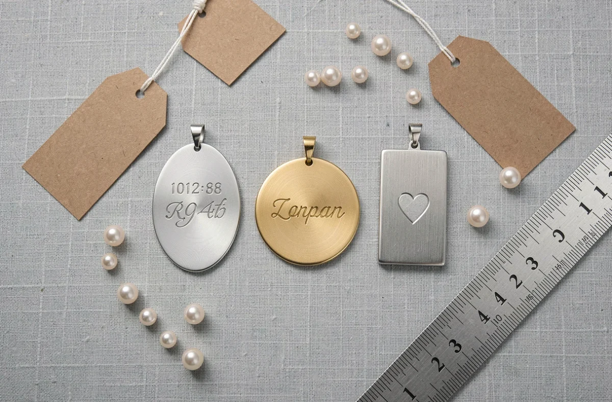 Comparaison de pendentifs gravés en argent or et acier inoxydable, guide prix gravure bijoux