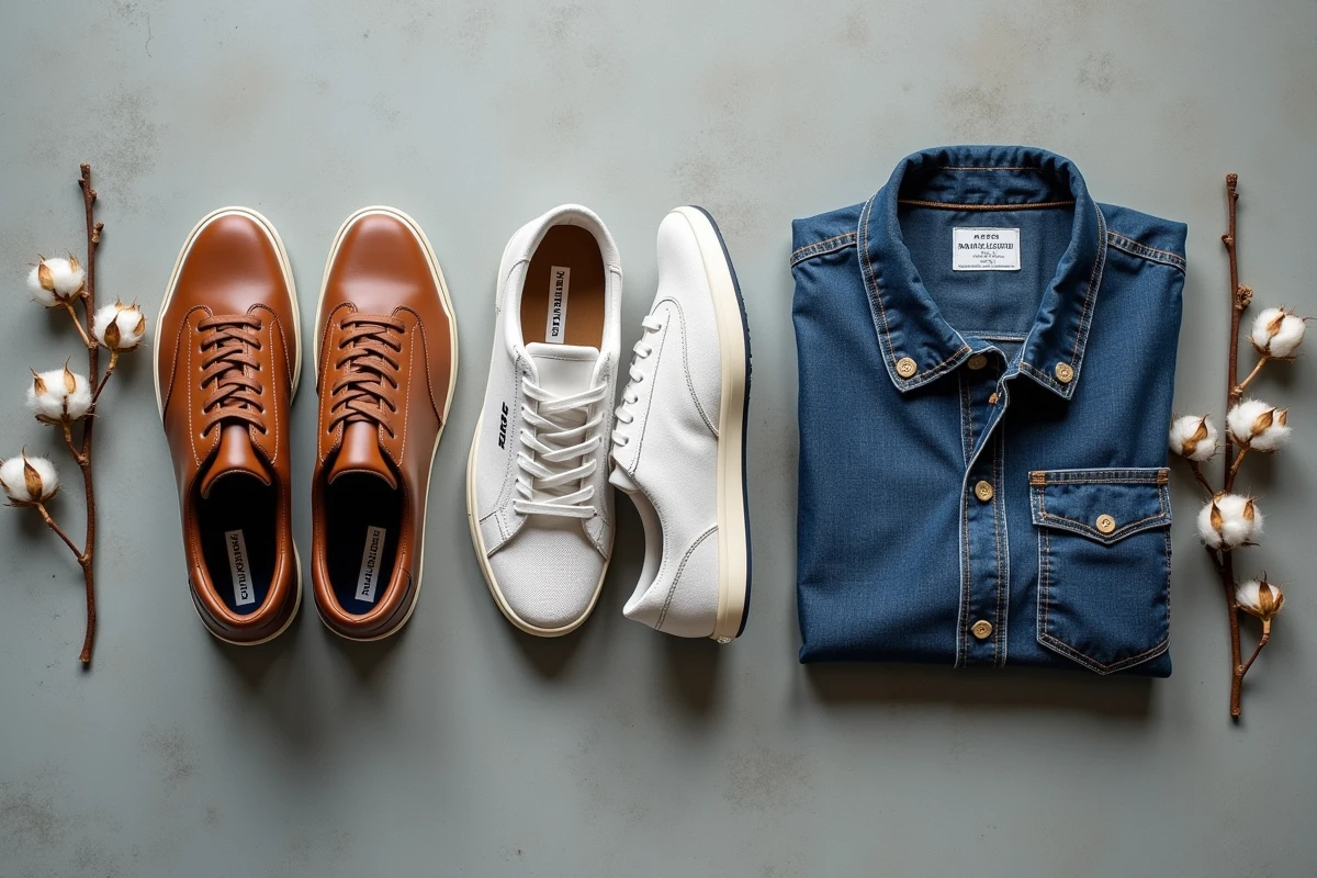Vue à plat de trois paires de baskets comparées côte à côte — modèles français, scandinave et international — sur sol en béton avec étiquettes d'origine