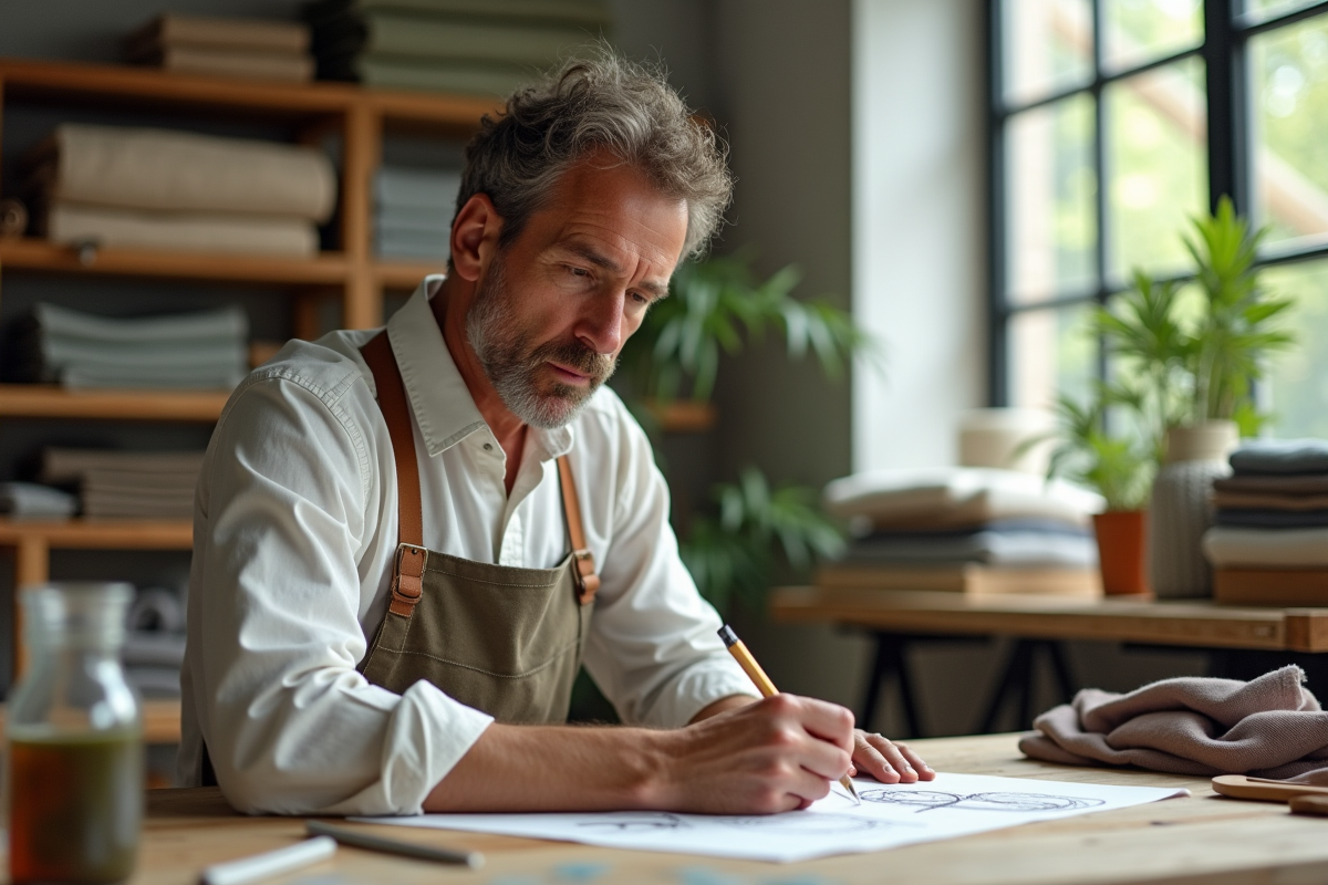 Designer mode écologique travaillant dans son atelier