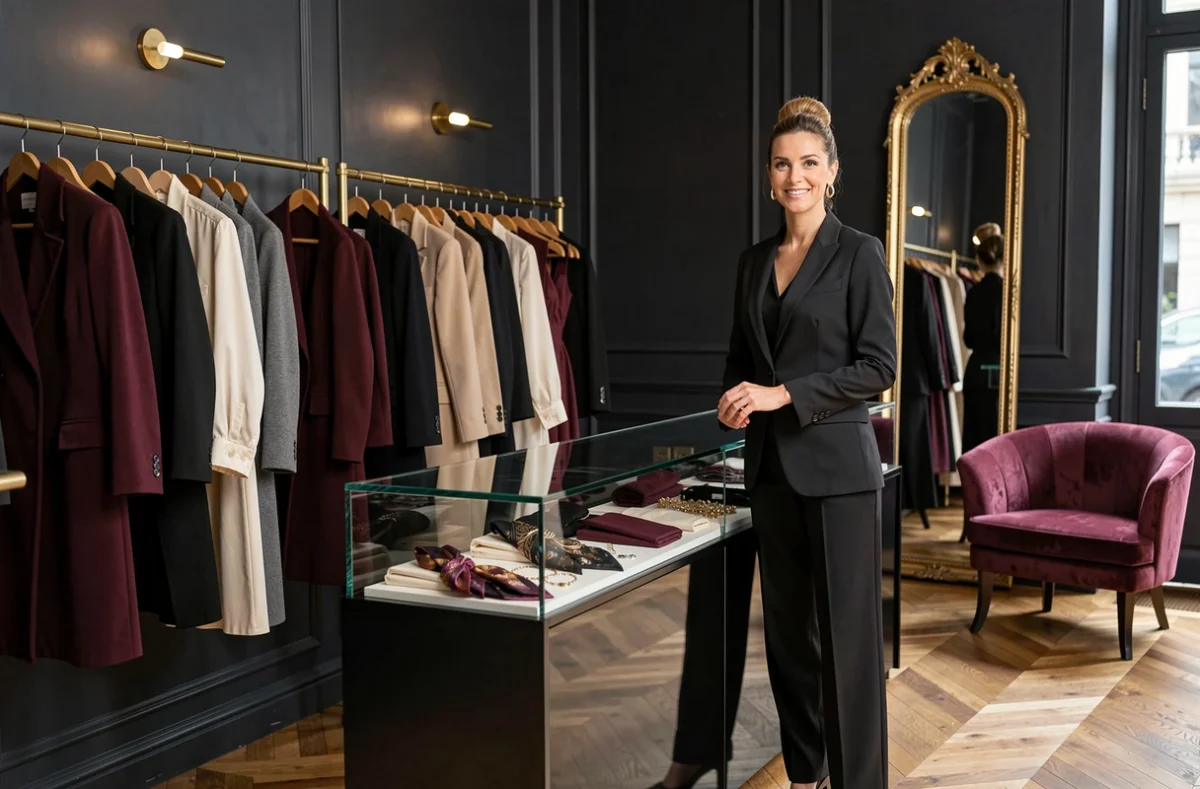 Intérieur élégant d'Emmanuelle Boutique avec des pièces raffinées de prêt-à-porter féminin haut de gamme