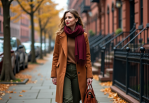 Femme élégante en manteau d'automne dans la ville