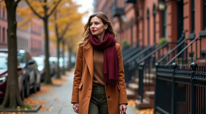 Femme élégante en manteau d'automne dans la ville