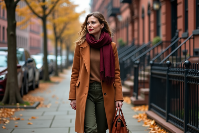 Femme élégante en manteau d'automne dans la ville