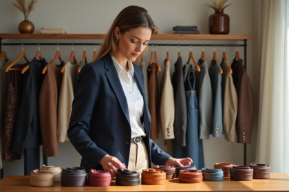 Femme choisissant une ceinture en boutique élégante