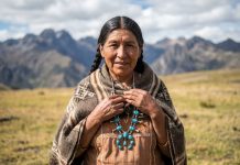 La symbolique et l’élégance des bijoux amérindiens en argent et pierres semi-précieuses Femme indigène en robe brodee et collier turquoise