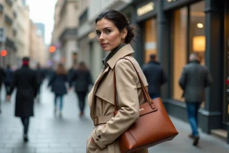 Femme élégante avec sac à main en ville