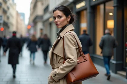 Femme élégante avec sac à main en ville