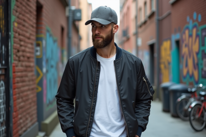 Homme urbain en street style avec casquette dans la ville
