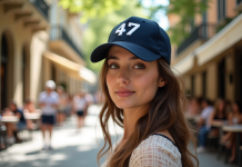 Jeune femme en ville portant casquette 47