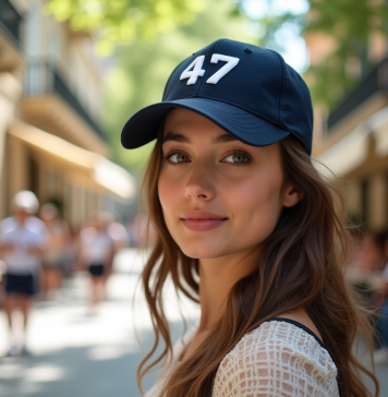Casquettes : pourquoi choisir la 47 pour être tendance cet été ? Jeune femme en ville portant casquette 47