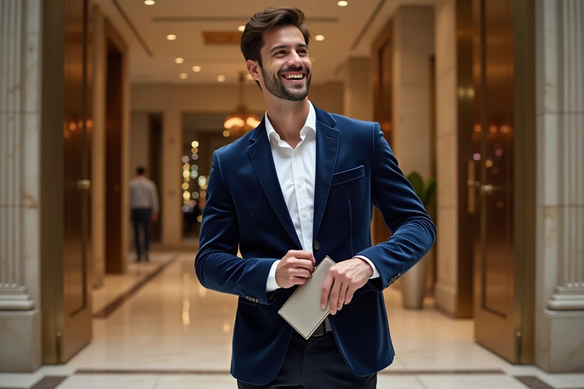Jeune homme en costume dans un hall d