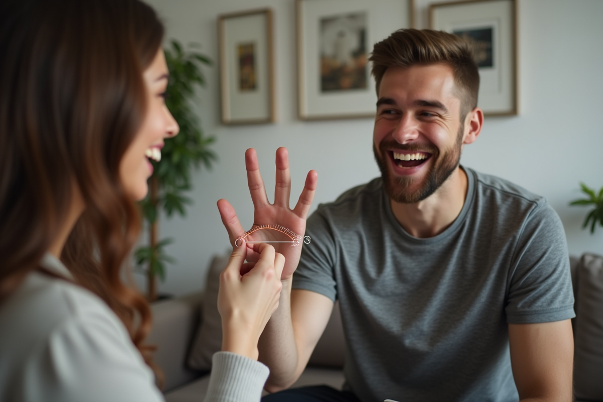 Jeune homme avec son ami utilisant une application de mesure de bague