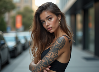 Le retour en force du tatouage maori dans le monde de la mode Jeune mannequin mode avec tatouages maori en ville