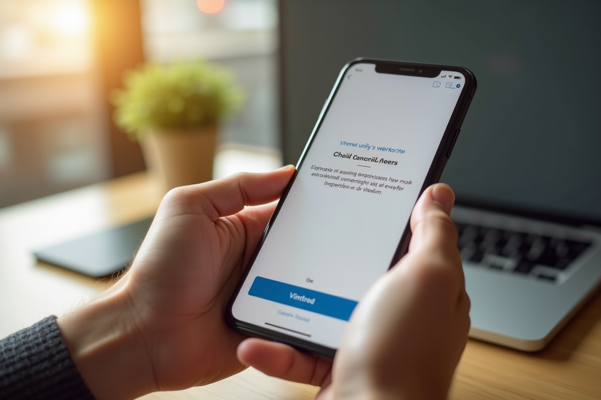 Mains tenant un smartphone affichant la confirmation d