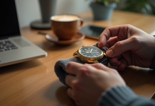 Personne nettoyant une montre en or Cluse avec un chiffon doux