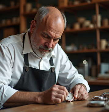 Horloger homme examinant un cadran de montre ancienne