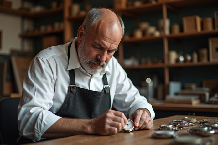Horloger homme examinant un cadran de montre ancienne