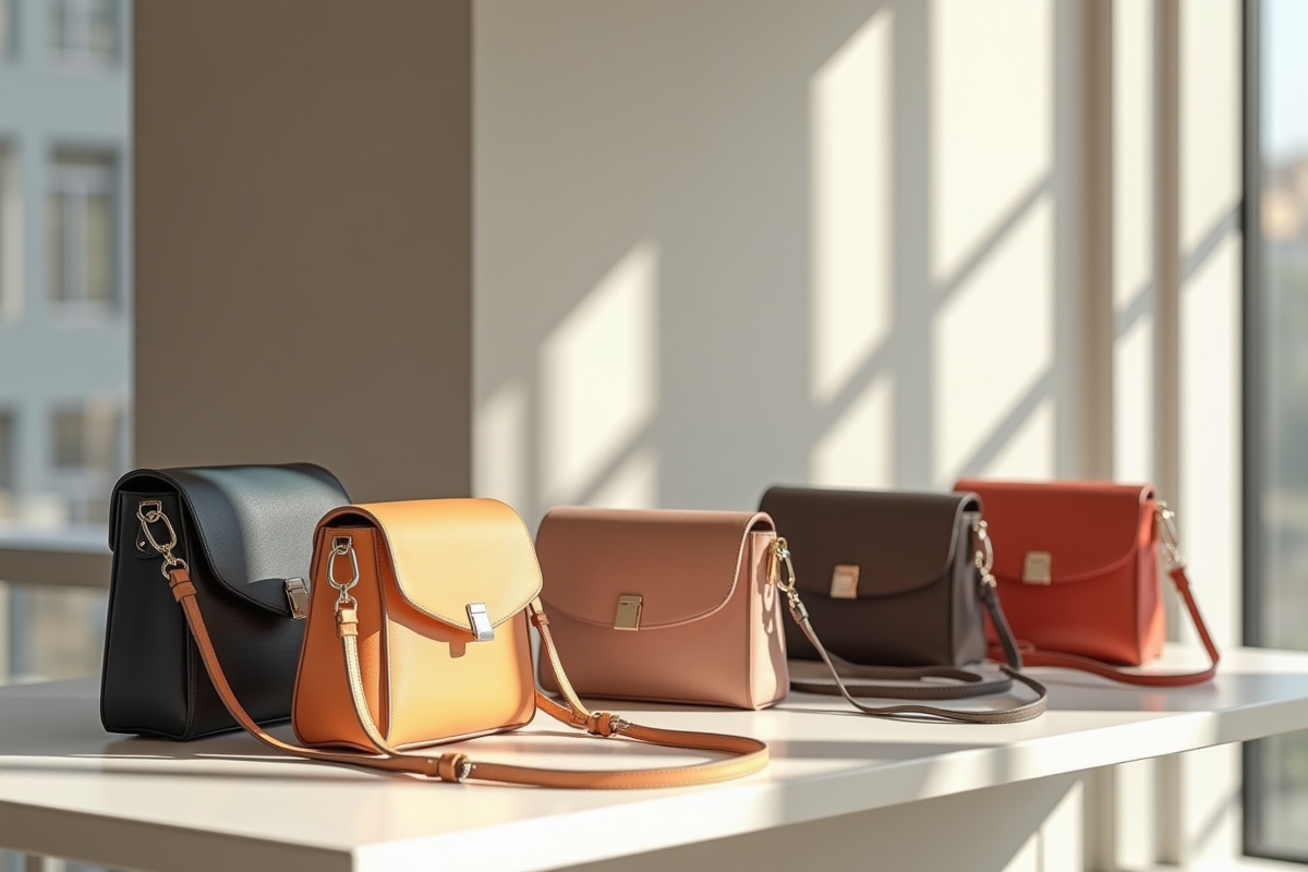 Display de sacs bandouliere dans une boutique haut de gamme