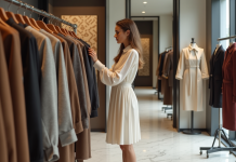 Couture : quel pays est le territoire incontournable ? Femme élégante dans une boutique de couture moderne